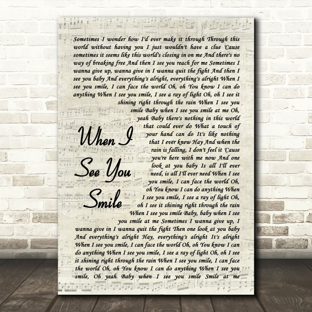 Bad English When I See You Smile Song Lyric Vintage Script Quote Print