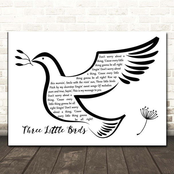 Bob Marley Three Little Birds Black & White Dove Bird Song Lyric Print