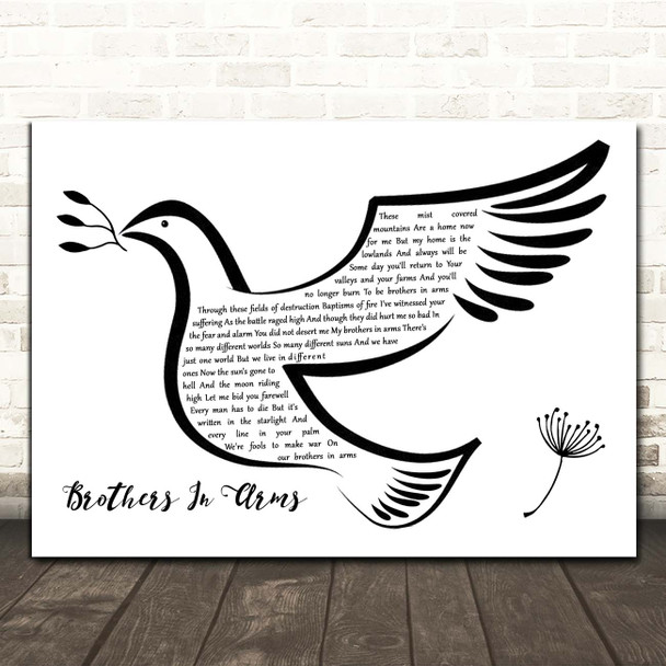 Dire Straits Brothers In Arms Black & White Dove Bird Song Lyric Print