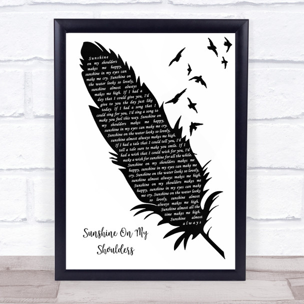 John Denver Sunshine On My Shoulders Black & White Feather & Birds Song Lyric Print