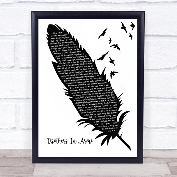 Dire Straits Brothers In Arms Black & White Feather & Birds Song Lyric Print