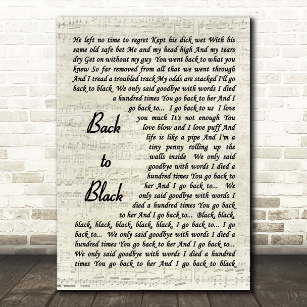 Back To Black Amy Winehouse Script Quote Song Lyric Print