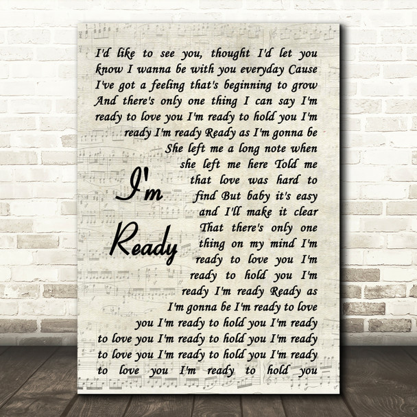 Bryan Adams I'm Ready Song Lyric Vintage Script Quote Print