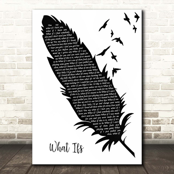 Kane Brown What Ifs Black & White Feather & Birds Song Lyric Print