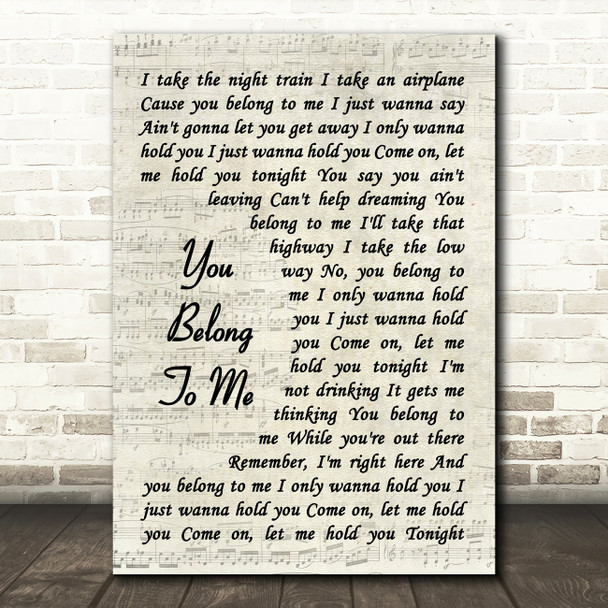 Bryan Adams You Belong To Me Song Lyric Vintage Script Quote Print