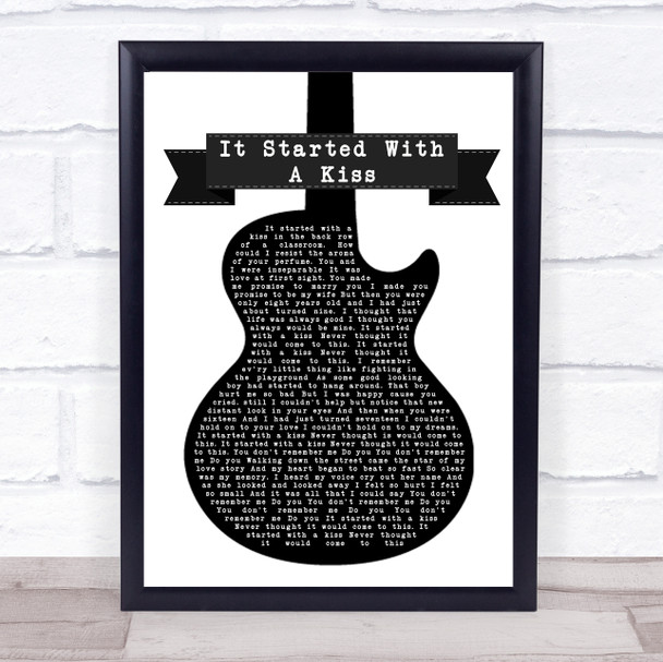 Hot Chocolate It Started With A Kiss Black & White Guitar Song Lyric Print