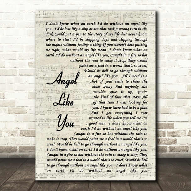 Eli Young Band Angel Like You Song Lyric Vintage Script Quote Print
