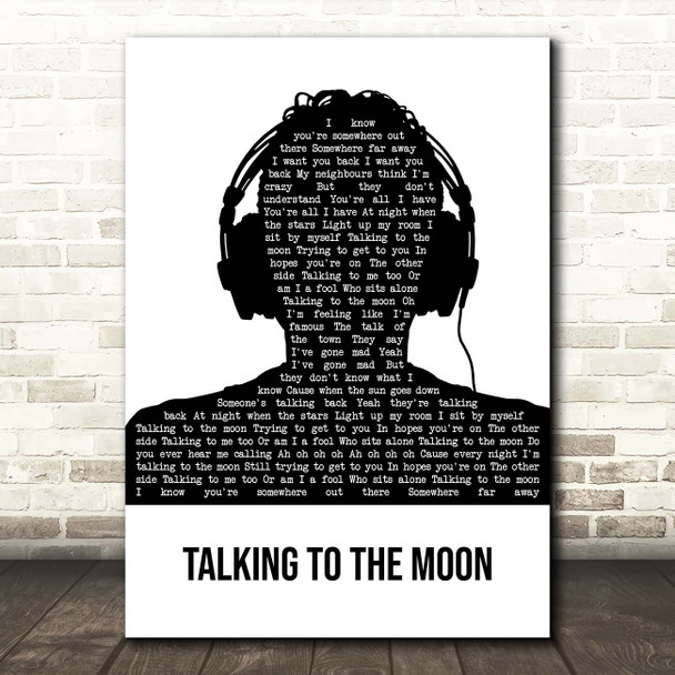 Bruno Mars Talking To The Moon Black & White Man Headphones Song Lyric Print
