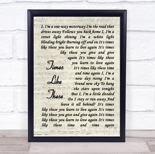 Foo Fighters Times Like These Song Lyric Vintage Script Quote Print