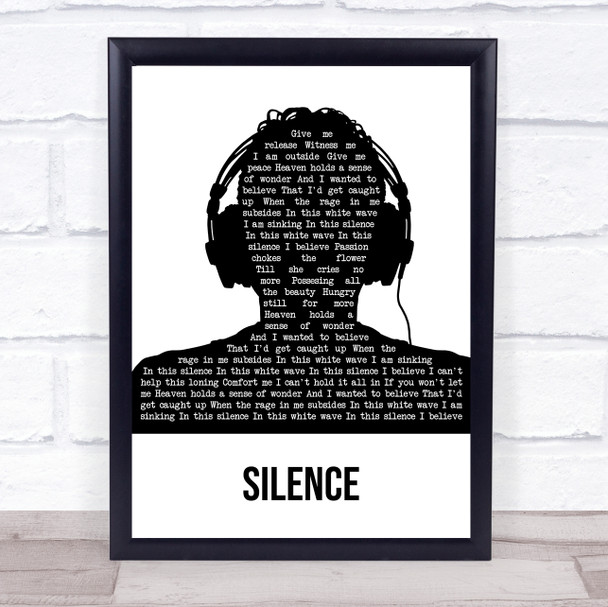 Delerium Silence Black & White Man Headphones Song Lyric Print