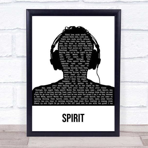 Beyonce Spirit Black & White Man Headphones Song Lyric Print