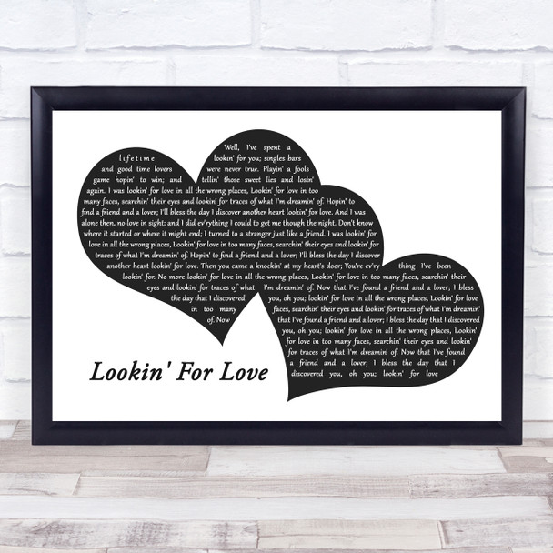 Johnny Lee Lookin' For Love Landscape Black & White Two Hearts Song Lyric Print
