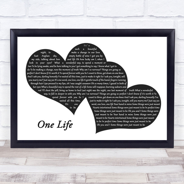 Ed Sheeran One Life Landscape Black & White Two Hearts Song Lyric Print