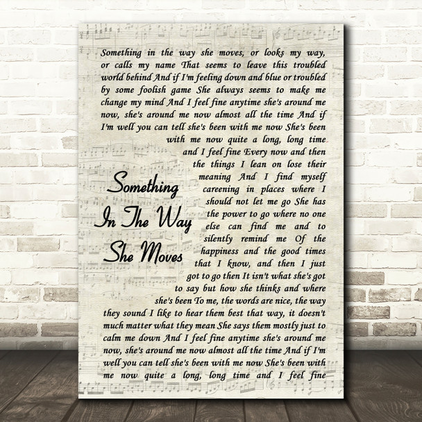 James Taylor Something In The Way She Moves Song Lyric Vintage Script Print