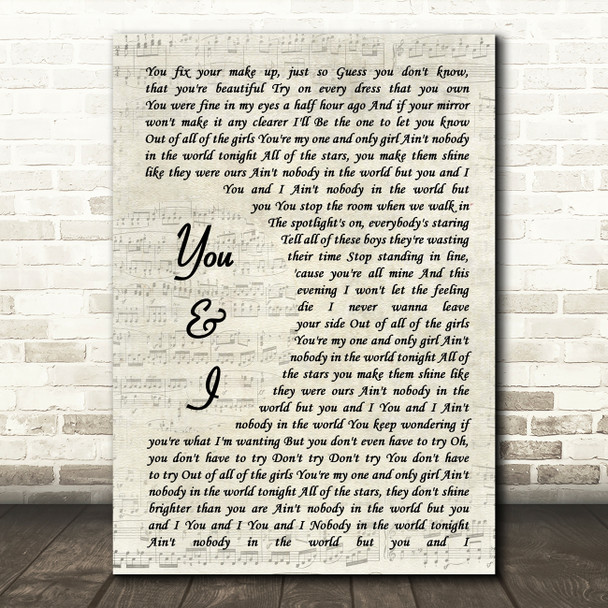 John Legend You & I Song Lyric Vintage Script Quote Print