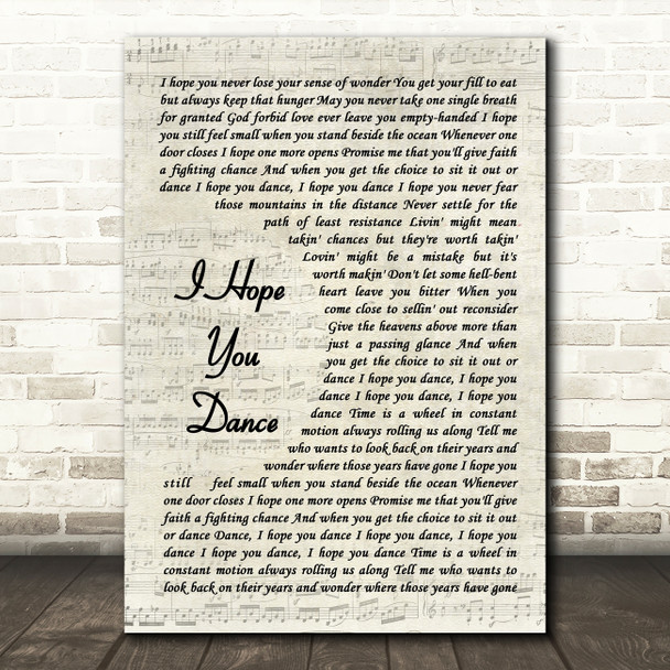 Lee Ann Womack I Hope You Dance Song Lyric Vintage Script Quote Print