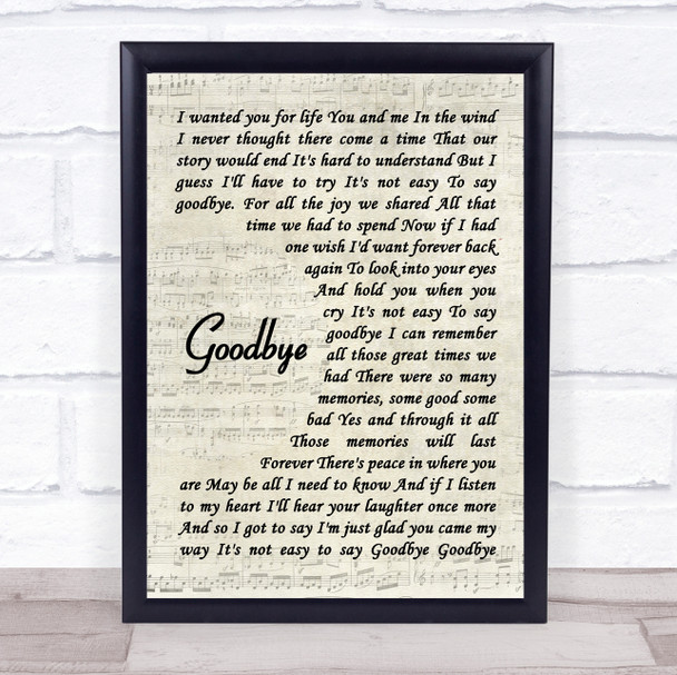 Lionel Richie Goodbye Song Lyric Vintage Script Quote Print