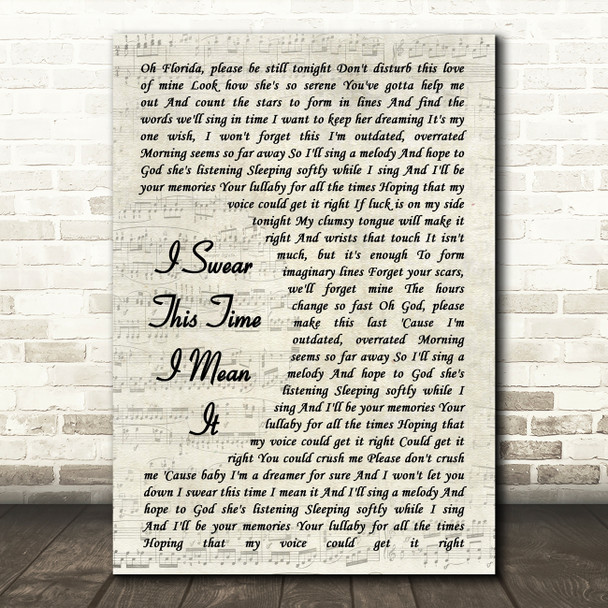 Mayday Parade I Swear This Time I Mean It Song Lyric Vintage Script Quote Print