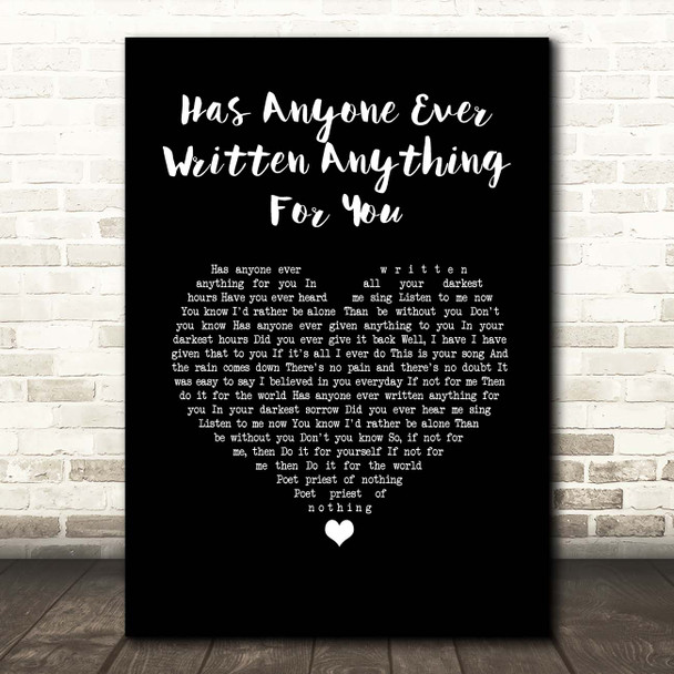 Stevie Nicks Has Anyone Ever Written Anything For You Black Heart Song Lyric Print