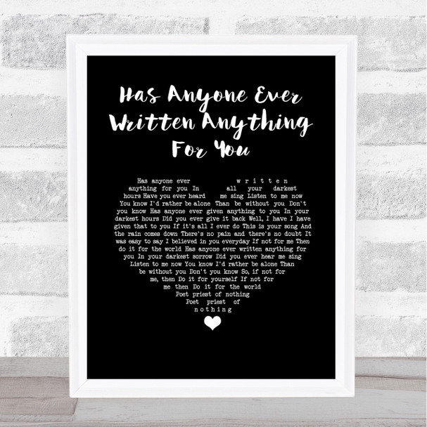 Stevie Nicks Has Anyone Ever Written Anything For You Black Heart Song Lyric Print