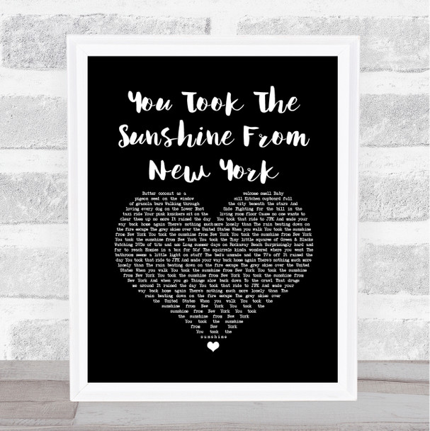 The Wildhearts You Took The Sunshine From New York Black Heart Song Lyric Print