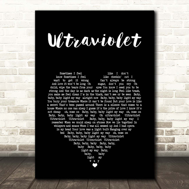 U2 Ultraviolet (Light My Way) Black Heart Song Lyric Print