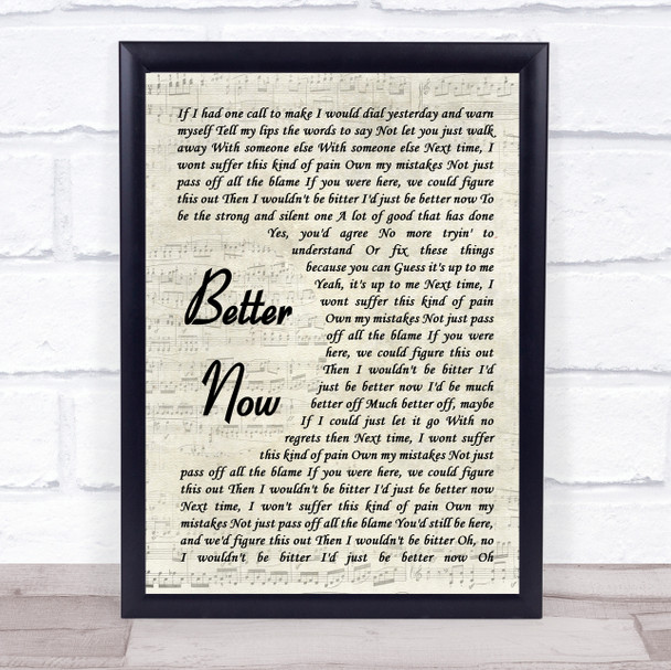 Rascal Flatts Better Now Song Lyric Vintage Script Quote Print