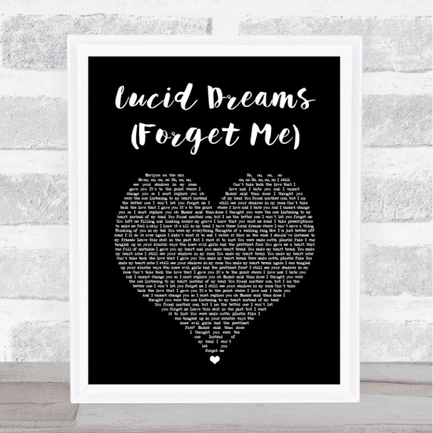 Juice WRLD Lucid Dreams (Forget Me) Black Heart Song Lyric Print