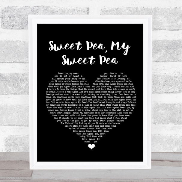 Paul Weller Sweet Pea, My Sweet Pea Black Heart Song Lyric Print