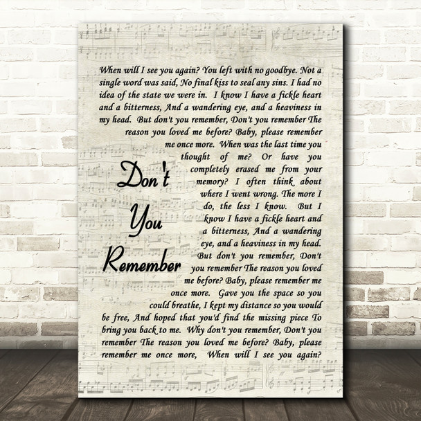 Don't You Remember Adele Script Quote Song Lyric Print