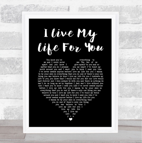 Firehouse I Live My Life For You Black Heart Song Lyric Print