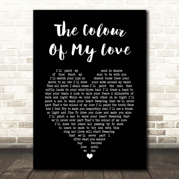 Celine Dion The Colour Of My Love Black Heart Song Lyric Print