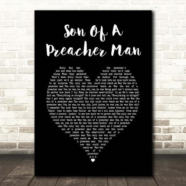 Dusty Springfield Son Of A Preacher Man Black Heart Song Lyric Print