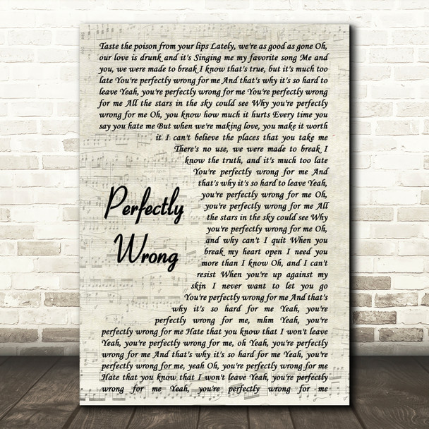 Shawn Mendes Perfectly Wrong Song Lyric Vintage Script Quote Print