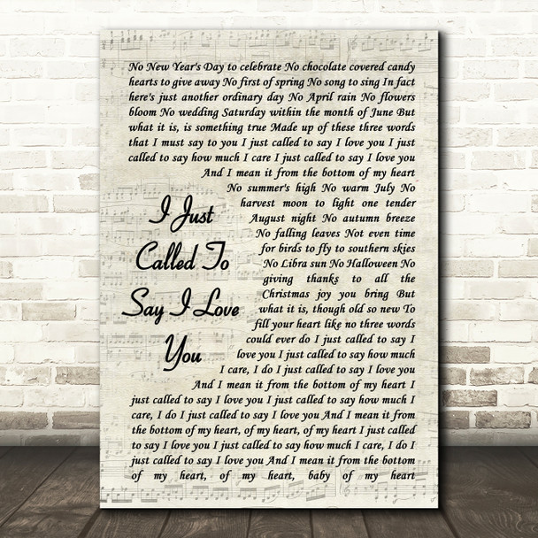 Stevie Wonder I Just Called To Say I Love You Song Lyric Vintage Script Print