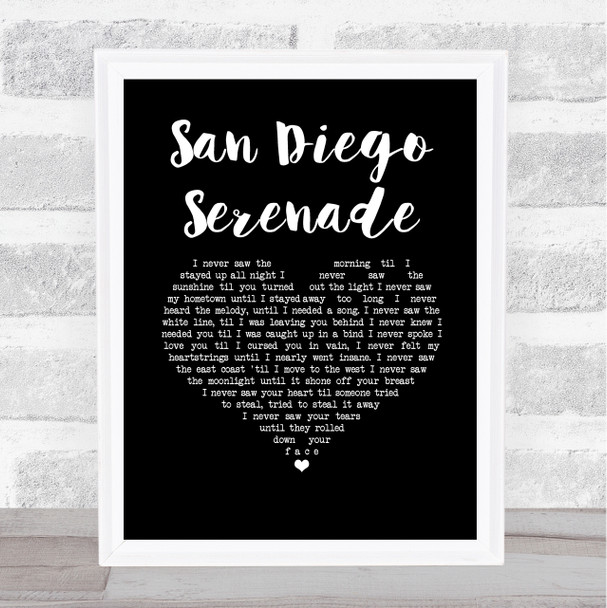 Tom Waits San Diego Serenade Black Heart Song Lyric Print