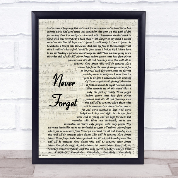 Take That Never Forget Song Lyric Vintage Script Quote Print