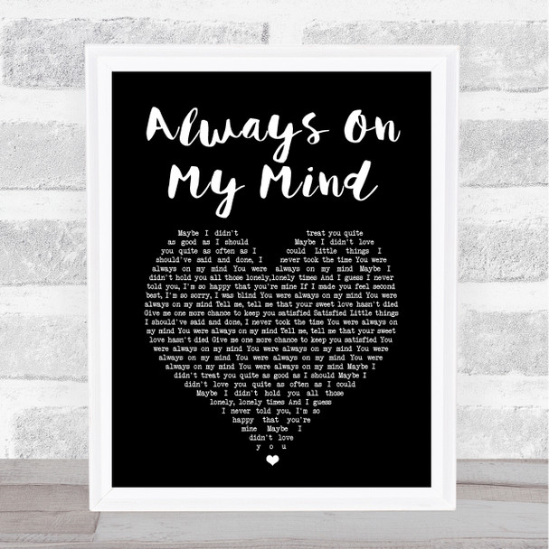 Pet Shop Boys Always On My Mind Black Heart Song Lyric Print