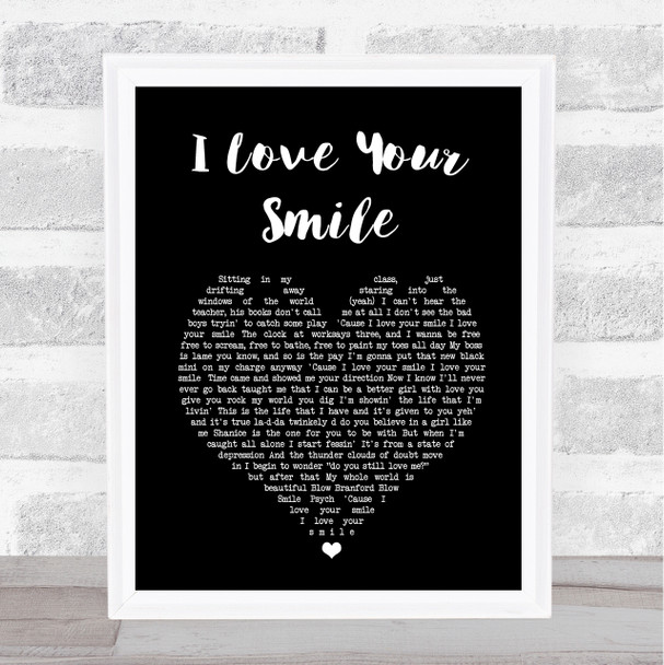 Shanice I Love Your Smile Black Heart Song Lyric Print