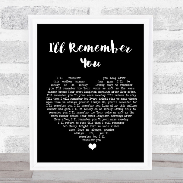 Elvis Presley I'll Remember You Black Heart Song Lyric Print