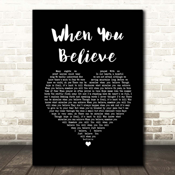 Whitney Houston & Mariah Carey When You Believe Black Heart Song Lyric Print