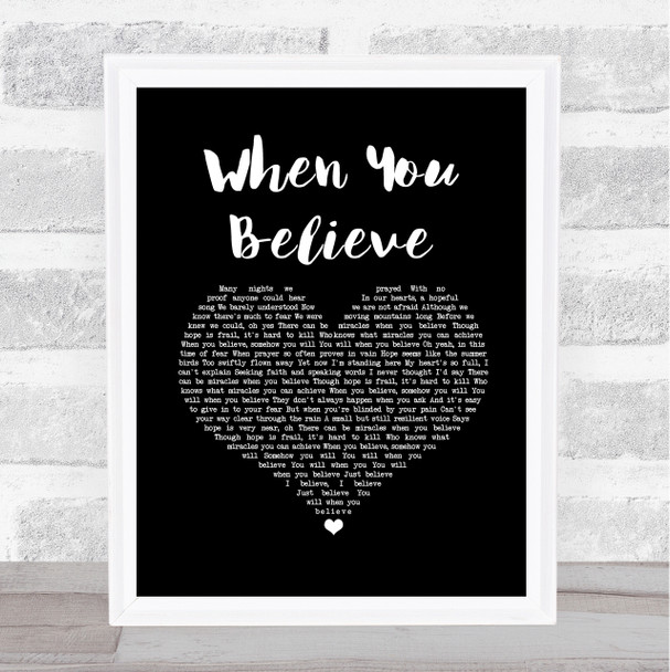 Whitney Houston & Mariah Carey When You Believe Black Heart Song Lyric Print