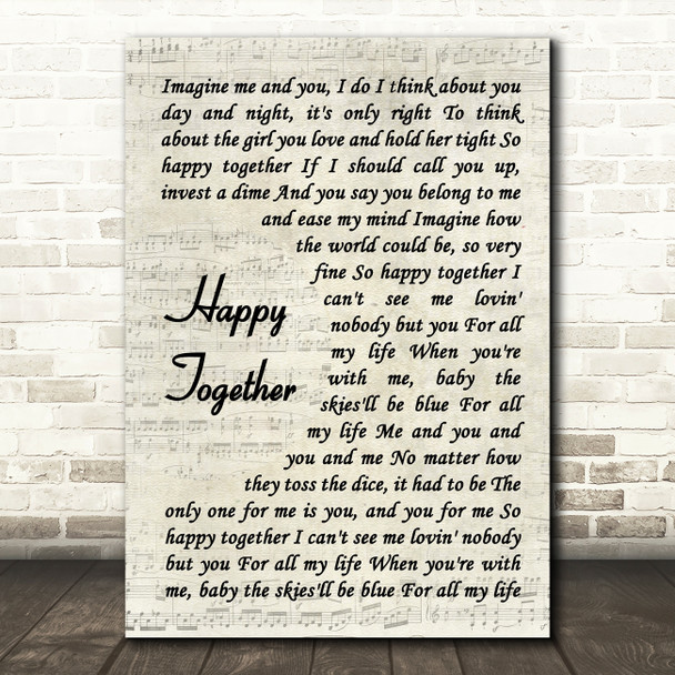 The Turtles Happy Together Song Lyric Vintage Script Quote Print