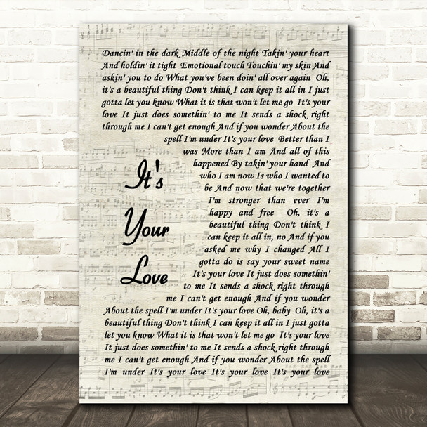 Tim McGraw It's Your Love Song Lyric Vintage Script Quote Print