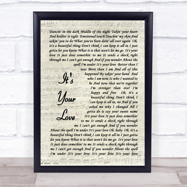 Tim McGraw It's Your Love Song Lyric Vintage Script Quote Print