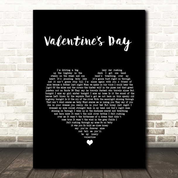 Bruce Springsteen Valentine's Day Black Heart Song Lyric Print
