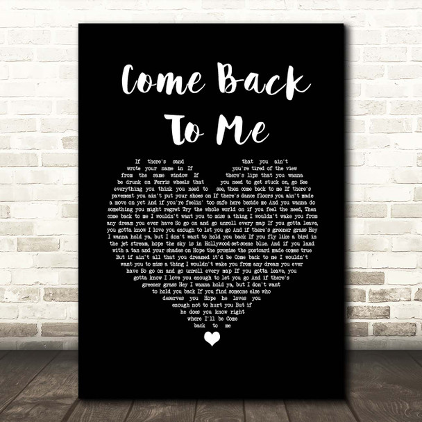 Keith Urban Come Back To Me Black Heart Song Lyric Print