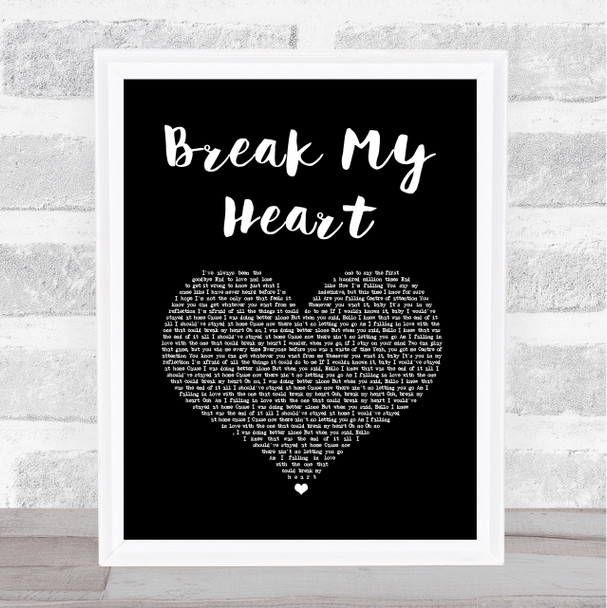 Dua Lipa Break My Heart Black Heart Song Lyric Print