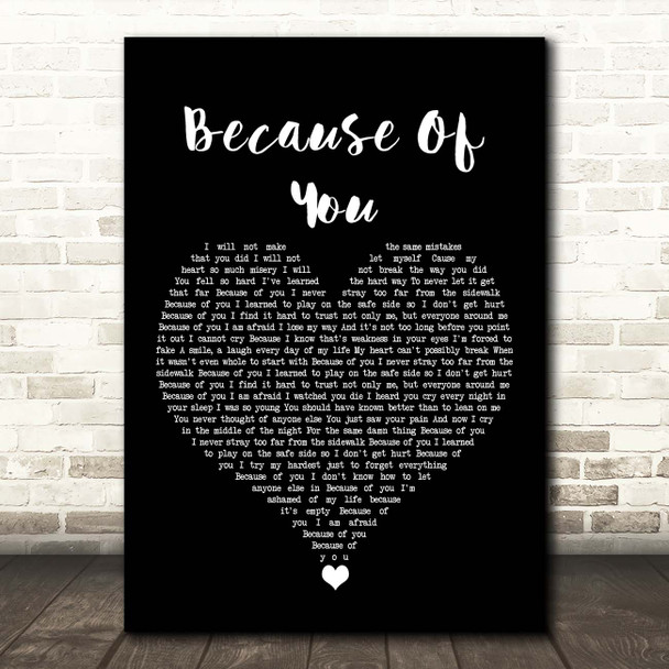 Kelly Clarkson Because Of You Black Heart Song Lyric Print