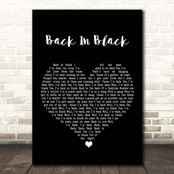 ACDC Back In Black Black Heart Song Lyric Print